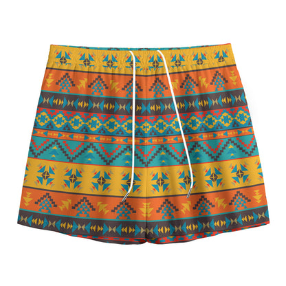 Native Indian Inspired Pattern Print Mesh Shorts
