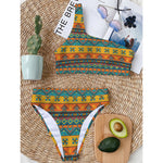Native Indian Inspired Pattern Print One Shoulder Bikini Top