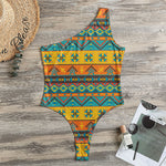 Native Indian Inspired Pattern Print One Shoulder Bodysuit