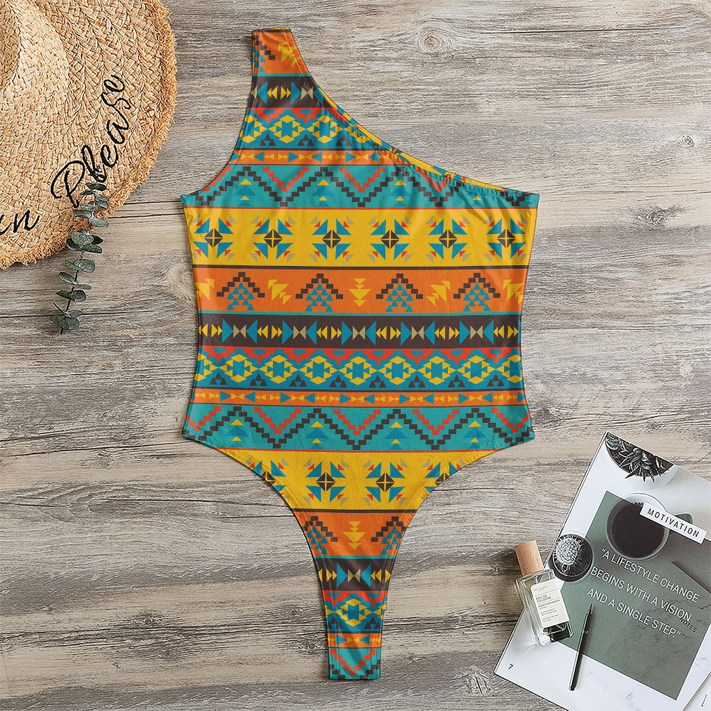 Native Indian Inspired Pattern Print One Shoulder Bodysuit