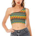 Native Indian Inspired Pattern Print One Shoulder Crop Top