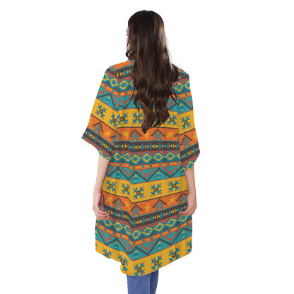 Native Indian Inspired Pattern Print Open Front Beach Cover Up