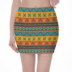 Native Indian Inspired Pattern Print Pencil Mini Skirt