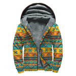 Native Indian Inspired Pattern Print Sherpa Lined Zip Up Hoodie