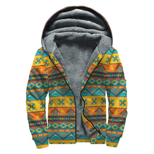 Native Indian Inspired Pattern Print Sherpa Lined Zip Up Hoodie