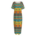 Native Indian Inspired Pattern Print Short Sleeve Long Nightdress