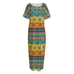 Native Indian Inspired Pattern Print Short Sleeve Long Nightdress