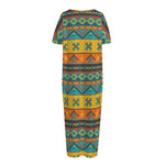 Native Indian Inspired Pattern Print Short Sleeve Long Nightdress