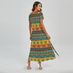 Native Indian Inspired Pattern Print Short Sleeve Maxi Dress