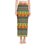 Native Indian Inspired Pattern Print Side Slit Maxi Skirt
