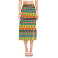 Native Indian Inspired Pattern Print Side Slit Midi Skirt