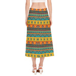 Native Indian Inspired Pattern Print Side Slit Midi Skirt