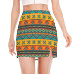 Native Indian Inspired Pattern Print Side Slit Mini Skirt