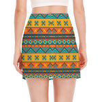 Native Indian Inspired Pattern Print Side Slit Mini Skirt