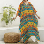 Native Indian Inspired Pattern Print Silk V-Neck Kaftan Dress