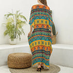 Native Indian Inspired Pattern Print Silk V-Neck Kaftan Dress