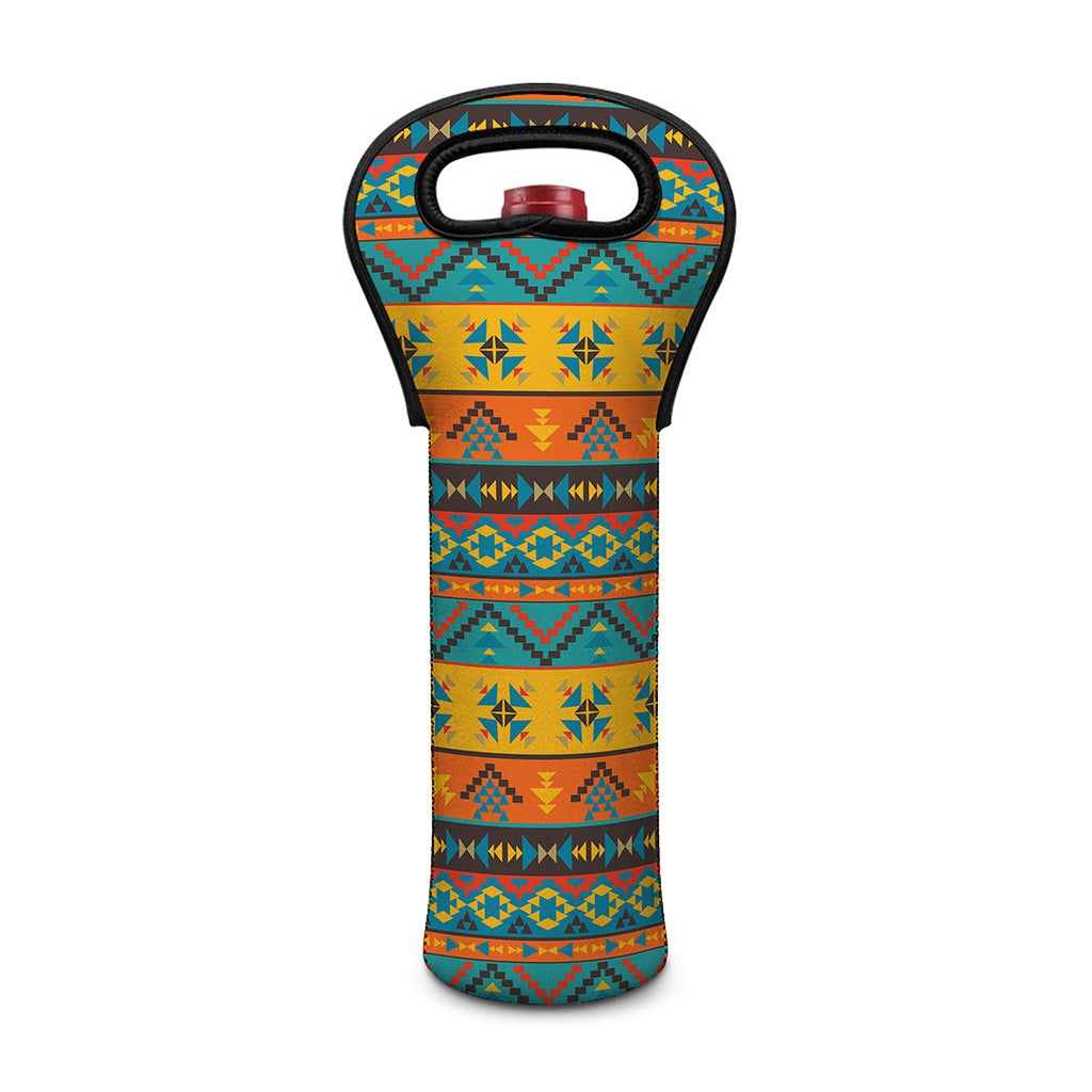 Native Indian Inspired Pattern Print Single Neoprene Wine Tote
