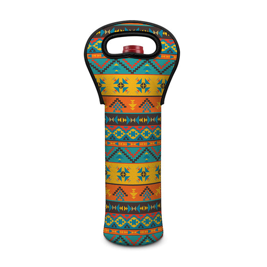 Native Indian Inspired Pattern Print Single Neoprene Wine Tote