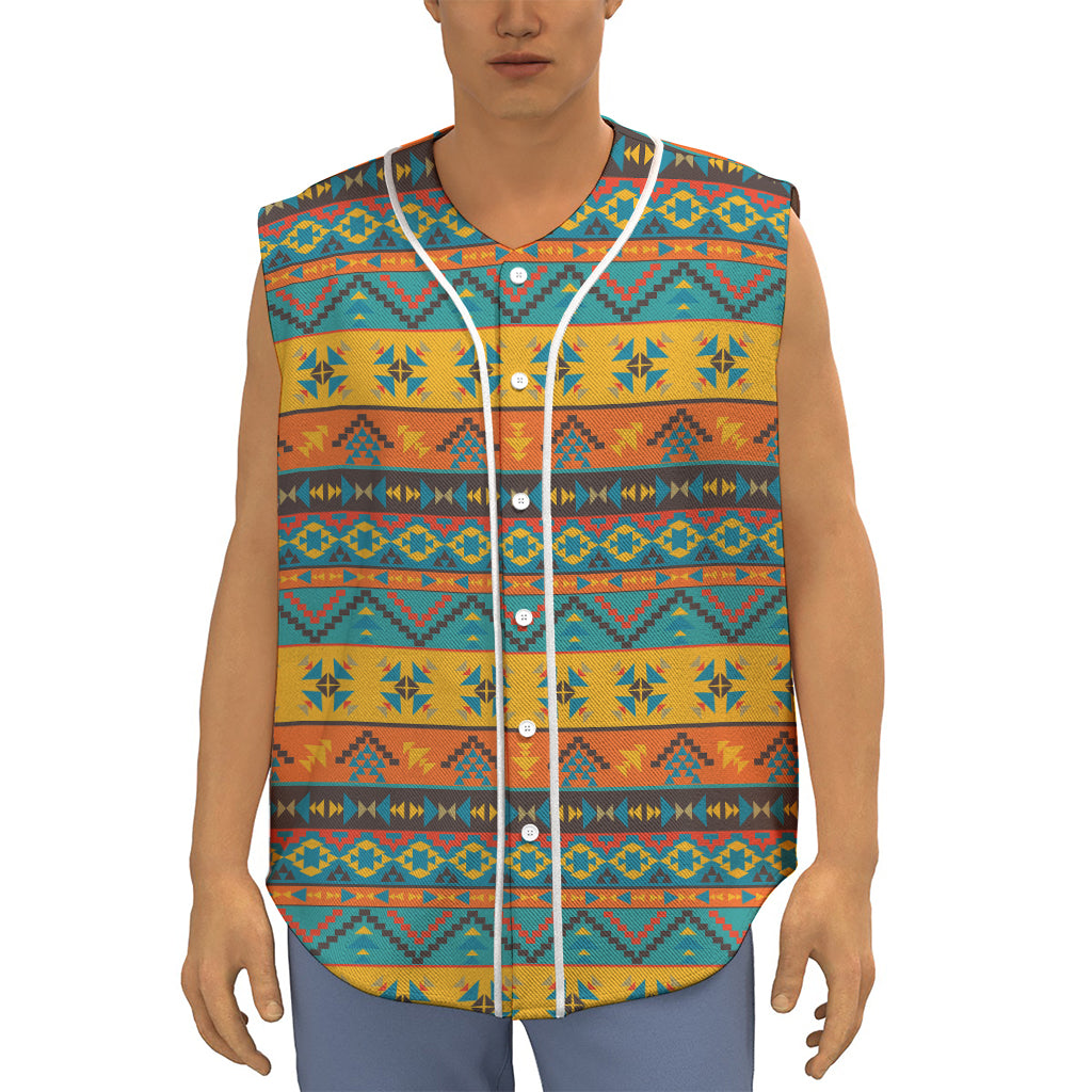 Native Indian Inspired Pattern Print Sleeveless Baseball Jersey