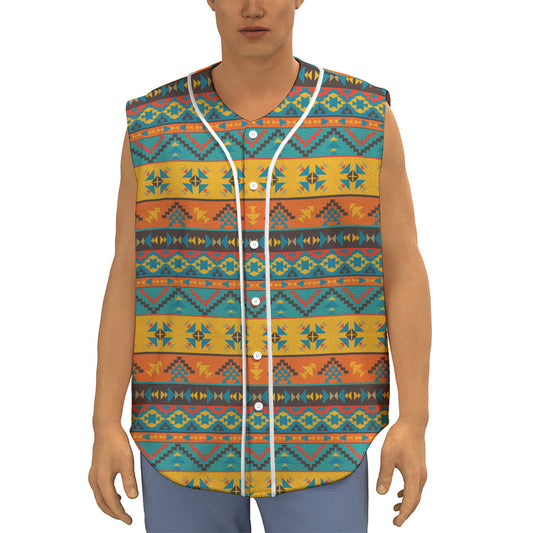 Native Indian Inspired Pattern Print Sleeveless Baseball Jersey