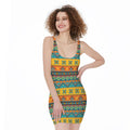 Native Indian Inspired Pattern Print Sleeveless Bodycon Dress