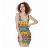 Native Indian Inspired Pattern Print Sleeveless Bodycon Dress