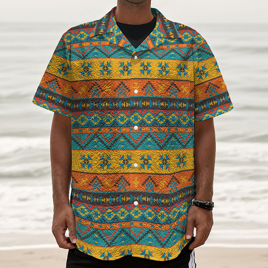 Native Indian Inspired Pattern Print Textured Short Sleeve Shirt