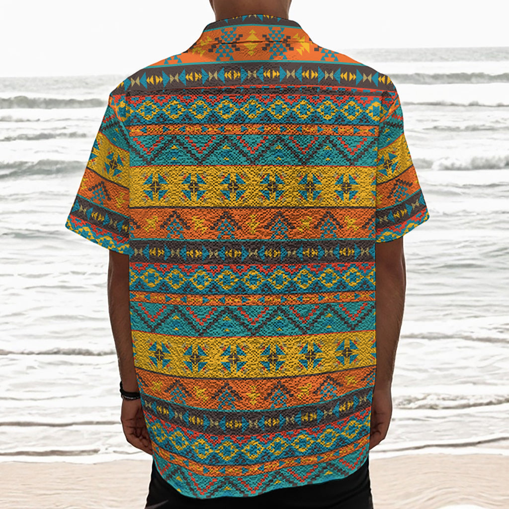 Native Indian Inspired Pattern Print Textured Short Sleeve Shirt