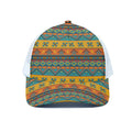 Native Indian Inspired Pattern Print White Mesh Trucker Hat