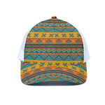 Native Indian Inspired Pattern Print White Mesh Trucker Cap