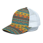 Native Indian Inspired Pattern Print White Mesh Trucker Cap