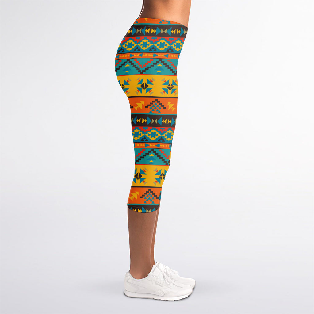 Native Indian Inspired Pattern Print Women's Capri Leggings