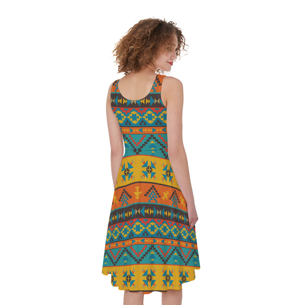Native Indian Inspired Pattern Print Women's Sleeveless Dress