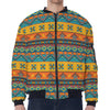 Native Indian Inspired Pattern Print Zip Sleeve Bomber Jacket