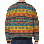 Native Indian Inspired Pattern Print Zip Sleeve Bomber Jacket
