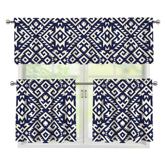 Native Indian Navajo Pattern Print 3 Piece Kitchen Curtains