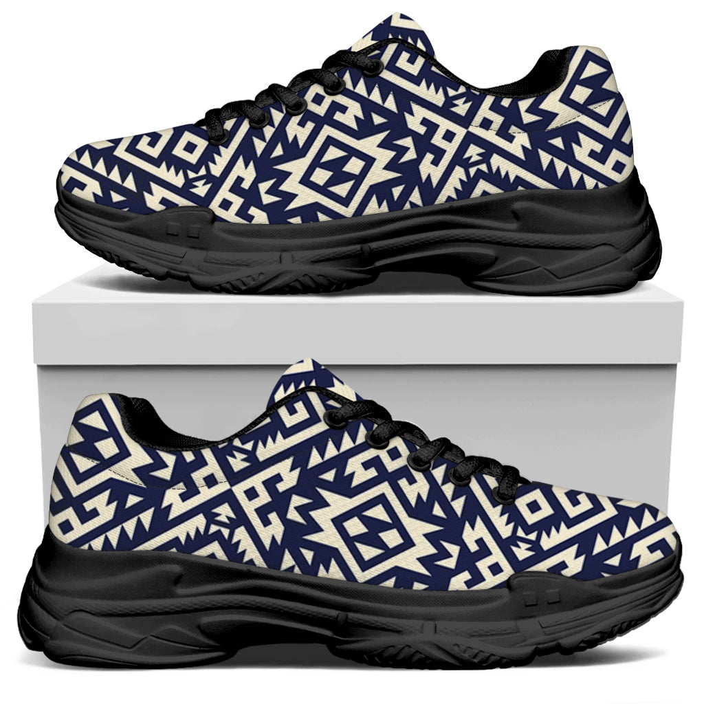 Native Indian Navajo Pattern Print Black Chunky Shoes