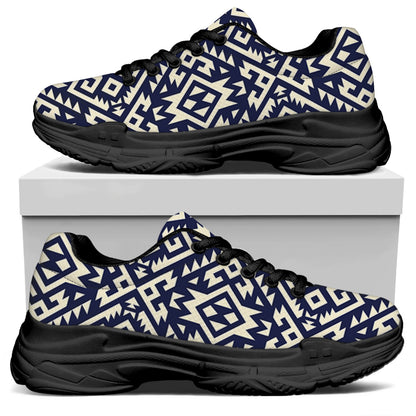 Native Indian Navajo Pattern Print Black Chunky Shoes