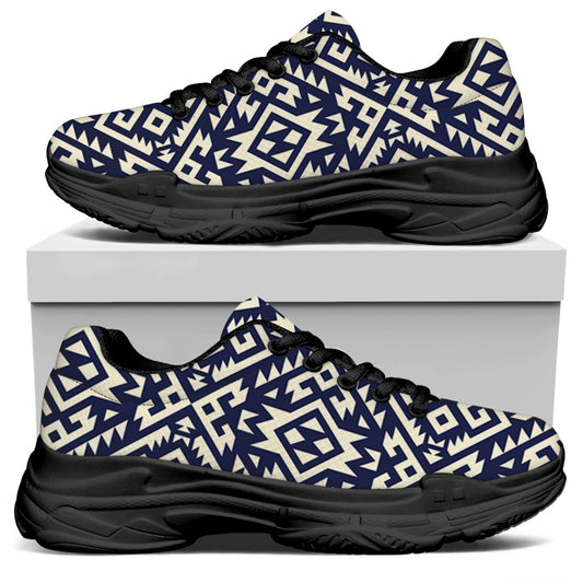 Native Indian Navajo Pattern Print Black Chunky Shoes