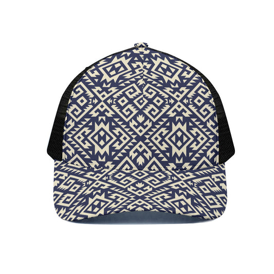 Native Indian Navajo Pattern Print Black Mesh Trucker Cap