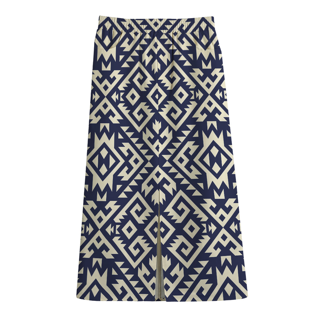 Native Indian Navajo Pattern Print Cotton Front Slit Maxi Skirt