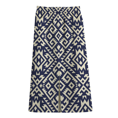 Native Indian Navajo Pattern Print Cotton Front Slit Maxi Skirt