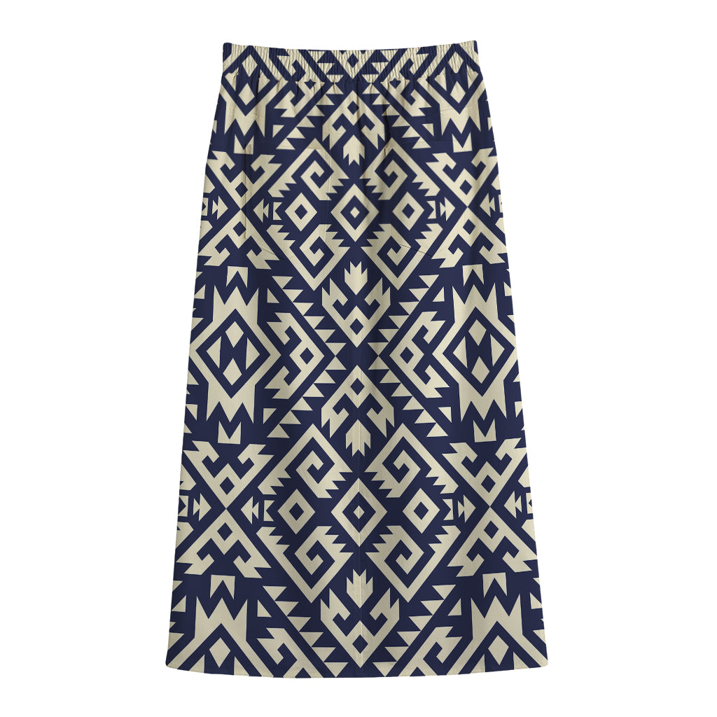 Native Indian Navajo Pattern Print Cotton Front Slit Maxi Skirt