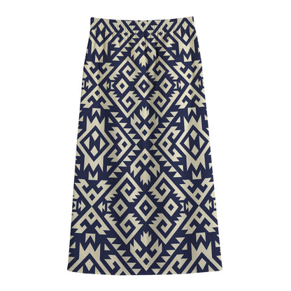 Native Indian Navajo Pattern Print Cotton Front Slit Maxi Skirt