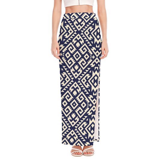 Native Indian Navajo Pattern Print High Slit Maxi Skirt