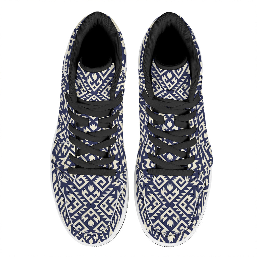 Native Indian Navajo Pattern Print High Top Leather Sneakers