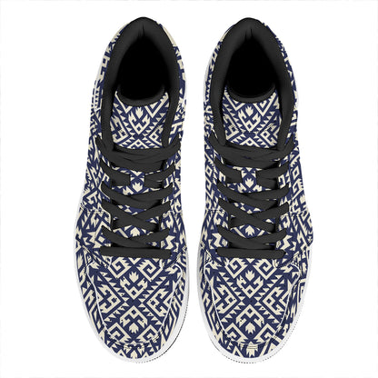 Native Indian Navajo Pattern Print High Top Leather Sneakers