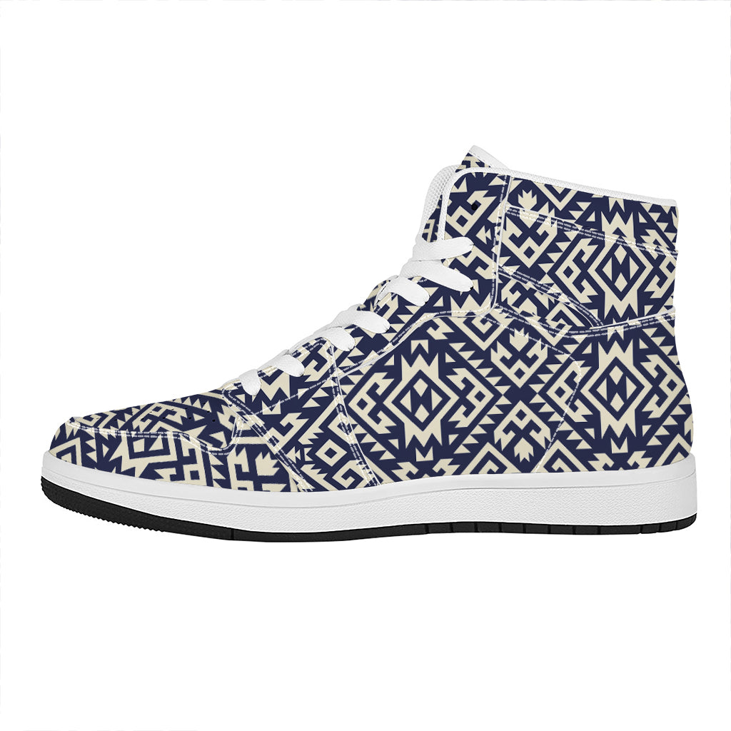 Native Indian Navajo Pattern Print High Top Leather Sneakers