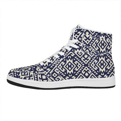 Native Indian Navajo Pattern Print High Top Leather Sneakers