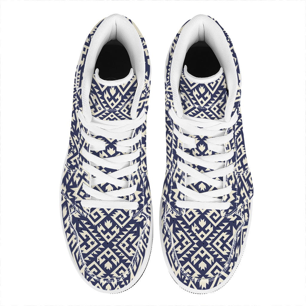 Native Indian Navajo Pattern Print High Top Leather Sneakers